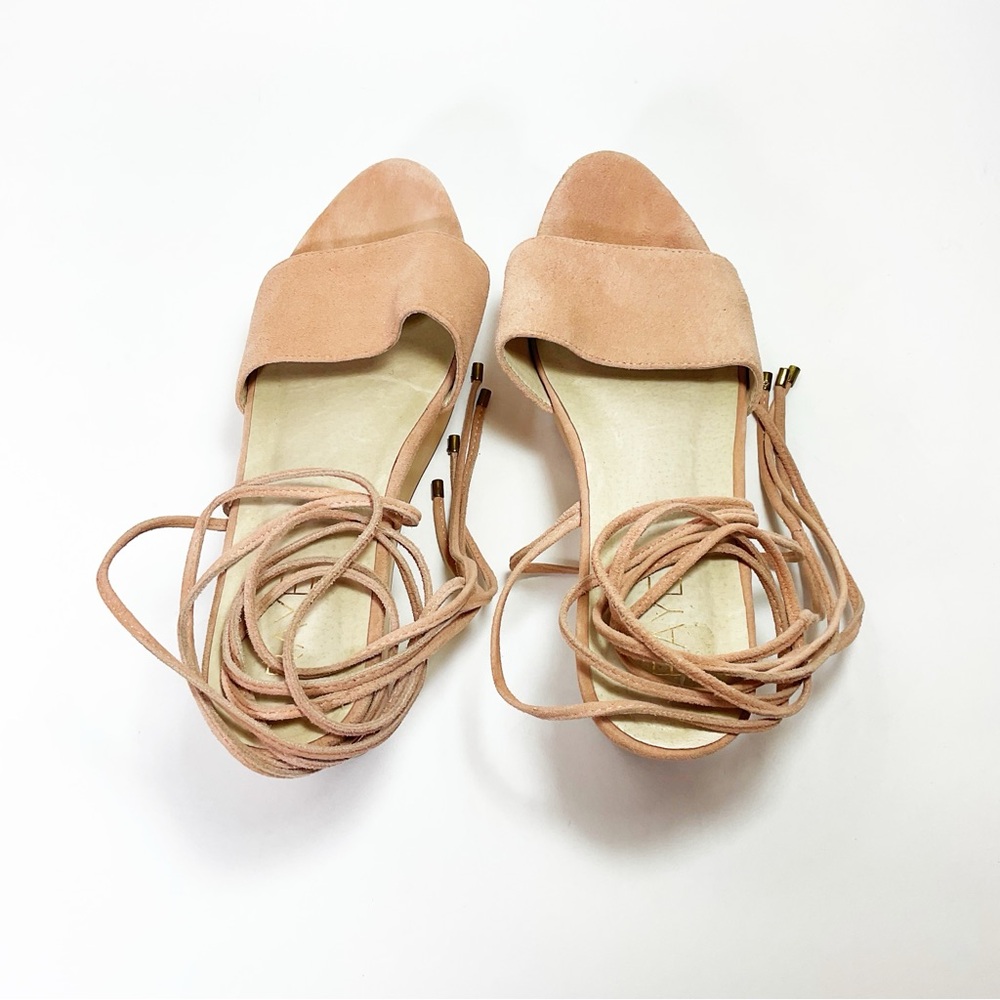 Raye Finley Ankle Tie Wood Wedge Sandals in Ballet Pink Suede - Picture 6 of 12